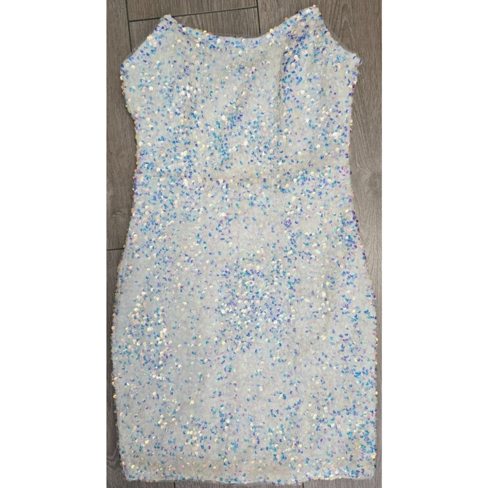 Banjul White Sequin Asymmetrical Mini Dress